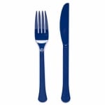 24 пластмасови сини прибори, кралско синьо - 12 вилички, 12 ножа