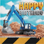 Парти строителни машини салфетки Happy Birthday Big Dig, 16 броя