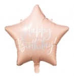 Фолиев балон звезда за рожден ден Happy Birthday, розова пудра, 40 см