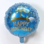 Фолиев балон син HAPPY BIRTHDAY с корона, 45 см