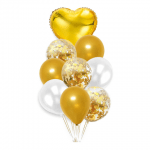 Комплект балони златно сърце, 9 броя