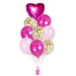 Комплект балони ярко розово сърце, 9 броя