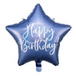 Син холограмен фолиев балон звезда за рожден ден Happy Birthday, 40 см