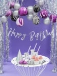 Банер за рожден ден ръкописни букви Happy Birthday, сребро металик