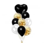 Черно-златен комплект балони сърце, 9 броя