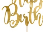 Топер за торта за рожден ден ръкописни букви Happy Birthday, злато металик