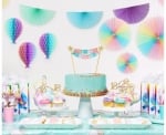 Декорация за торта, топер, банер флагчета Happy Birthday пастел дъга златни букви
