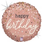 Балон Розово злато Happy Birthday конфети, холографен