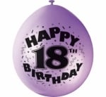 Разноцветни Висящи Балони с печат Happy 18 Birthday, 10 броя