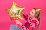 Фолиев балон златна звезда за рожден ден с бял надпис Happy Birthday, 40 см