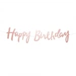 Банер розово злато Happy Birthday, ръкописни букви, брокат