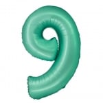 Синьо-зелен фолиев балон цифра 9 тифани, аквамарин мат, 76 см надут