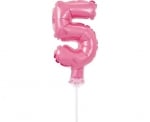 Мини Балон за торта Цифра 5 Розов металик, 13 см