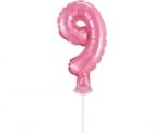Мини Балон за торта Цифра 9 Розов металик, 13 см