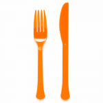 24 пластмасови оранжеви прибори 12 вилички, 12 ножа