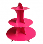 Розова стойка за мъфини, кексчета, картон, триетажна, циклама