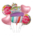Розов комплект фолиеви балони за рожден ден Торта, 5 броя