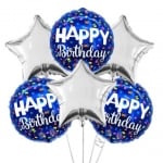 Комплект фолиеви балони за рожден ден в синьо и сребро, 6 броя