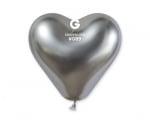 Балони Сърца Хром Сребро Shiny Silver Gemar 30 см, пакет 25 броя