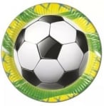 Парти чинийки Футбол, жълто-зелени с топка 23 см, 8 броя
