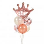 Комплект балони с корона розово злато, 7 броя
