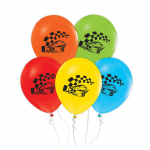Разноцветни балони с печат състезателни коли, 5 броя