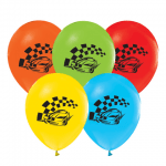 Разноцветни балони с печат състезателни коли, 5 броя