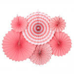 Хартиени розетки, ветрила в бебешко розово и бяло, 6 броя