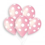Розов балон на бели точки, бебешко розово, 30 см, 1 брой
