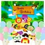 Комплект за рожден ден Джунгла Сафари- плакат, аксесоари за снимки, балони