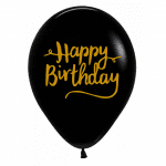 Черен балон печат злато Happy Birthday, 1 брой