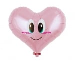 Фолиев балон усмихнато сърце - розов, 35 см