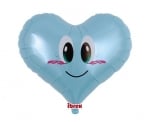 Фолиев балон усмихнато сърце - син, 35 см