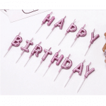 Розови свещи за торта букви Happy Birthday