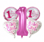 Комплект фолиеви балони за първи рожден ден момиче "1-st Birthday girl", 5 броя