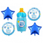 Комплект фолиеви балони за бебешко парти- бебе момче Шише с биберон, 5 броя
