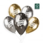 Балони за рожден ден злато, сребро и черен металик 30 см, пакет 100 броя