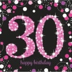 Салфетки за 30-и рожден ден в черно и розово, 16 броя