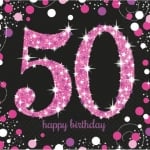 Салфетки за 50-и рожден ден в черно и розово, 16 броя