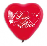 Балон латекс червено сърце надпис I Love You и сърца