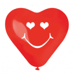 Балон латекс червено сърце печат усмивка