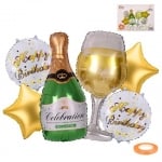 Комплект балони за рожден ден Чаша и бутилка шампанско, 6 броя