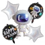 Комплект балони с космонавт и сребърни звезди, 5 броя