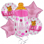 Комплект балони за бебешко парти/бебе момиче It's a Girl с шише, 5 броя