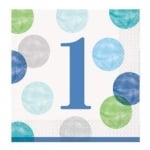 Салфетки за 1-ви първи рожден ден момче сини точки, 16 броя