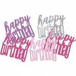 Конфети надпис Happy Birthday за рожден ден в розово, лилаво и сребристо