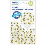 Прозрачни балони с печат златни звезди 30 см, 6 броя