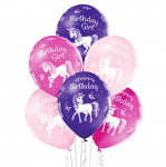 Латексови балони с еднорог за рожден ден в розово и лилаво, 30 см, 6 броя