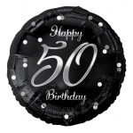 Балон за 50-и рожден ден, черен, принт сребро, кръг 43 см