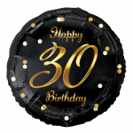 Балон за 30-и рожден ден, черен, златен принт, кръг 43 см